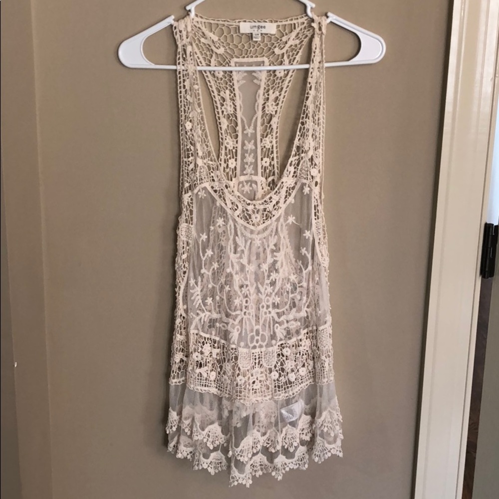 Cream Sheer and lace Umgee tank